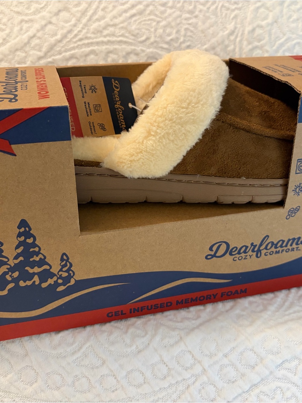 dearfoams Women’s Brown Faux Suede Slippers